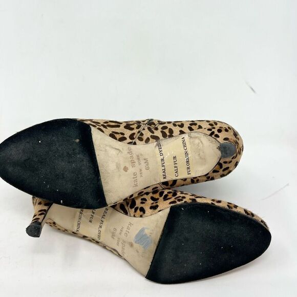 Kate Spade Zip Ankle Boots Women's 6.5 Almond Toe Real Fur Leopard Print - Picture 6 of 10